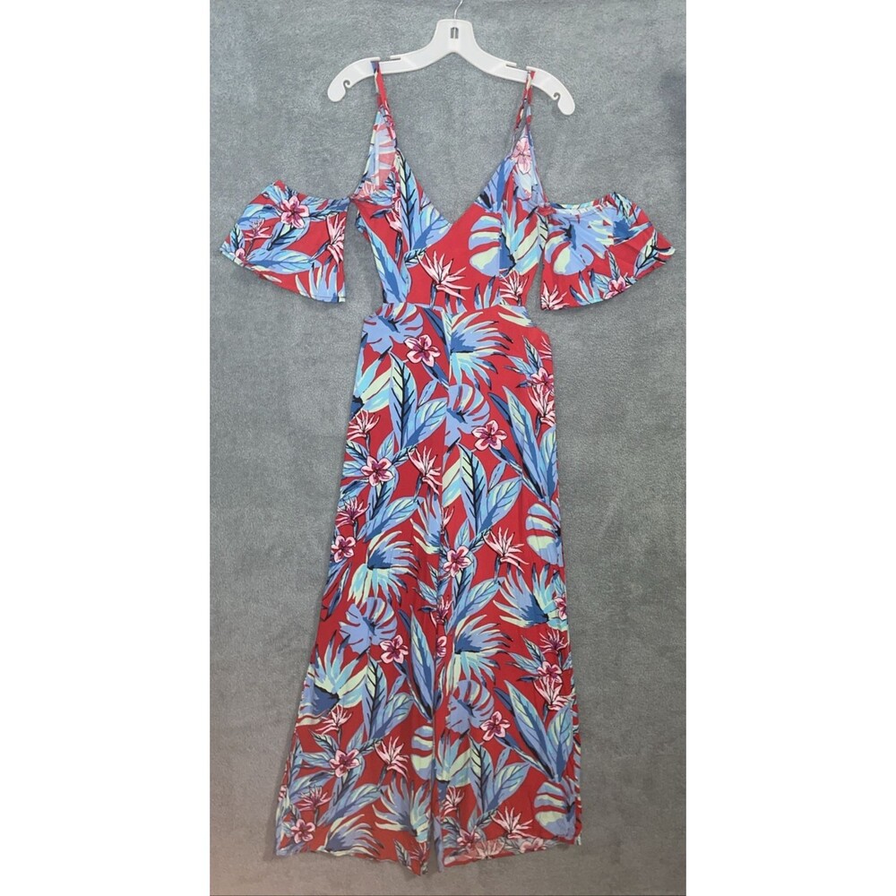 Flying Tomato Jumpsuit Womens Small Red Wide Leg‎ Floral Resort Tropical Casual